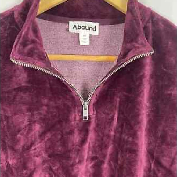 (A6) Nordstrom Abound Velvet Velour Quarter Zip Crop Top Burgundy Stem Wine, 3X - Picture 3 of 10